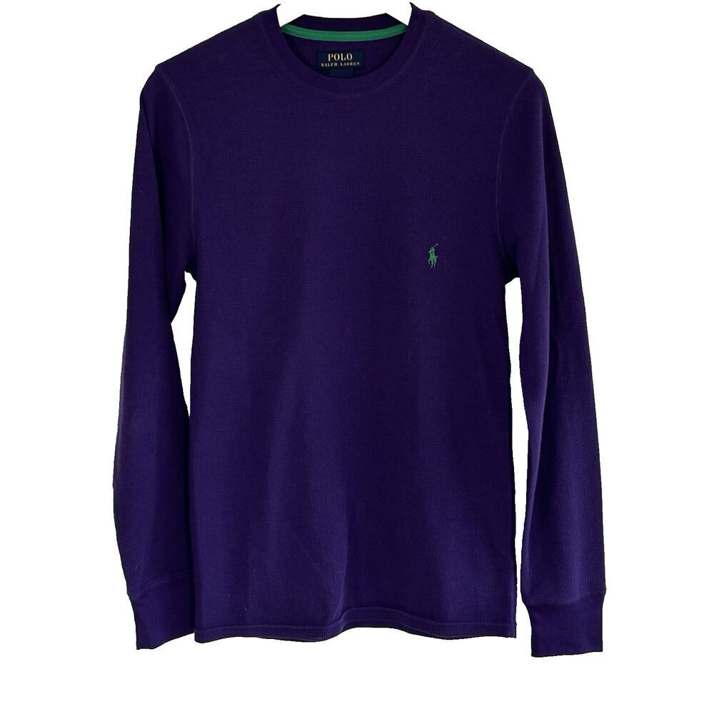 Polo Ralph Lauren Long Sleeve Thermal Waffle Weave Shirt Size Small Purple Logo
